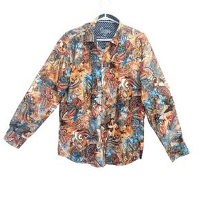 Sugar‎ Mens Long Sleeve Button Up Shirt Paisley Print Blue Orange Size L